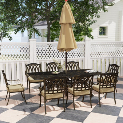 B&Q -  9 Pieces Cast Aluminium Garden Dining Set With Parasol HoleBronze