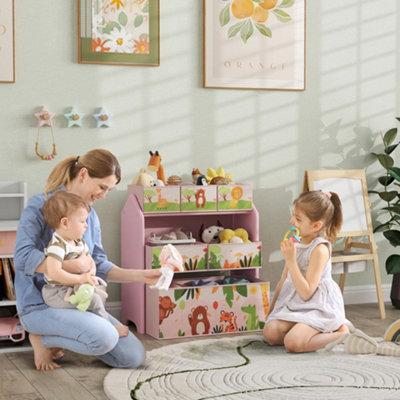 Aiyaplay Kids Toy Storage Unit With 6 Storage Boxes For Playroom, Pink
