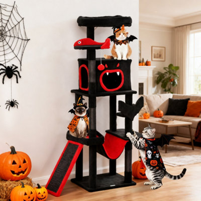 B&Q -  152Cm Gothic Cat Tree For Halloween With Coffin BedLarge Condo