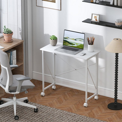 Homcom Unisex White Folding Desk On Wheels, Writing Table For Home Office, - Image 10