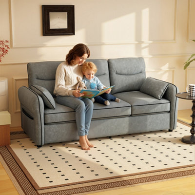 Homcom 3 Seater SofaFaux Leather Couch With Thicken CushionGrey from B&Q