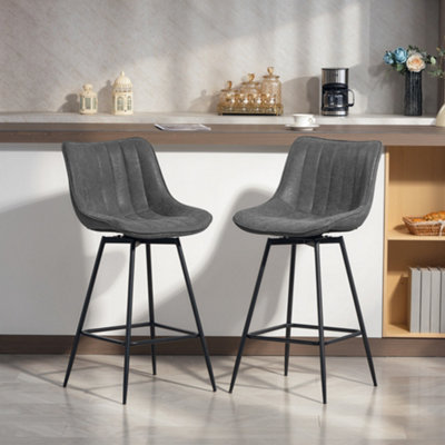 Homcom Swivel Bar Stools Set Of 2Pu Leather Upholstered Bar ChairsGrey from B&Q