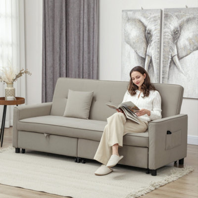 Homcom Reversible L-Shaped Sectional Sofa Bed With Cushions, Beige