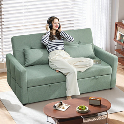 Homcom 2 Seater Sofa BedConvertible Pull Out Bed SetteeLight Green from B&Q