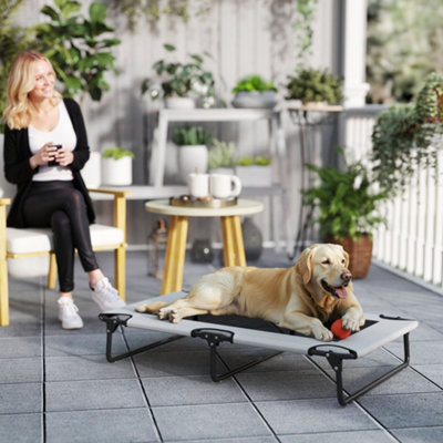 Pawhut Raised Dog Bed With Breathable Mesh For Large Dogs, Light/Grey