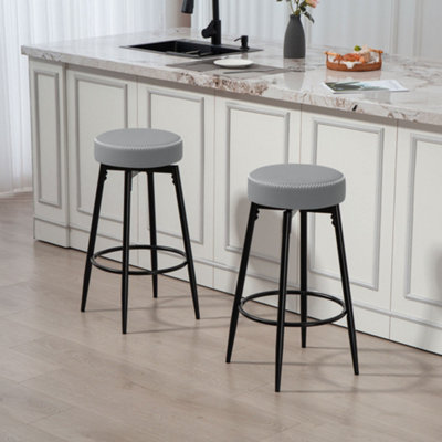 Homcom White Swivel Bar Stools Set Of, Pu Leather Barstools With Footrest Size 2