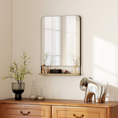 Homcom Decorative Mirror With Wood ShelfIndustrial Wall MirrorBlack from B&Q