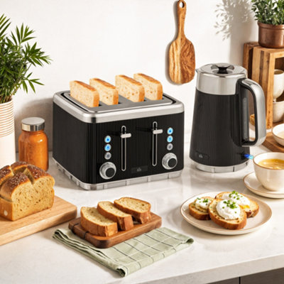 Homcom 1.7L 3000W Rapid Boil Kettle And 4 Slice Toaster Set Crumb Tray Black