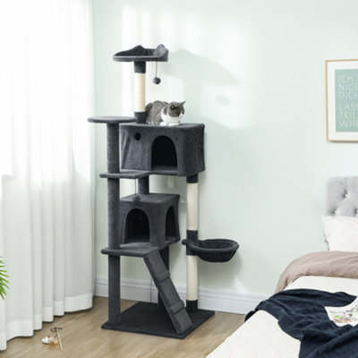 Pawhut 180Cm Cat Tree Tower With Sisal Scratching PostsCondosDark Grey from B&Q