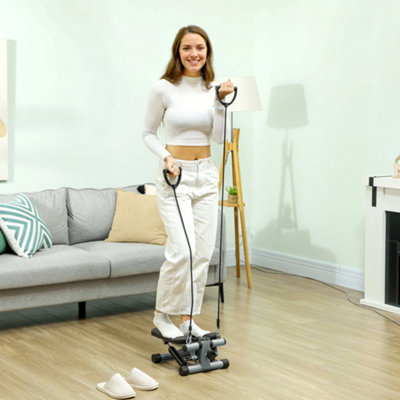 Sportnow Unisex Grey Mini Stepper, Compact Step Machine Exerciser With Resistance Bands In - Image 3