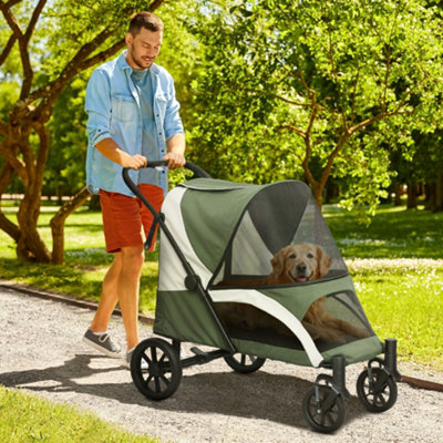 Pawhut Foldable Pet Stroller For Large Dogs, Dark Green - Image 6