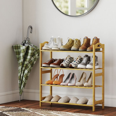 Homcom 4-Tier Shoe RackBamboo Shoe Shelf StandNatural Wood Finish from B&Q