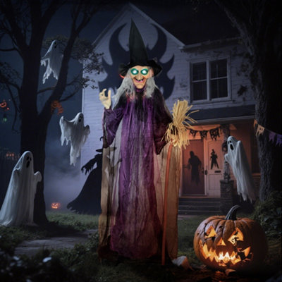 Outsunny - Animated Halloween Decoration - 6ft Witch - Purple - Image 9