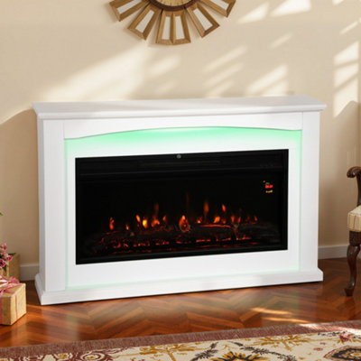 Homcom Unisex White 1000W/2000W Inset Electric Mantel & Fire Reach Up To 30 M², 30M² - Image 8