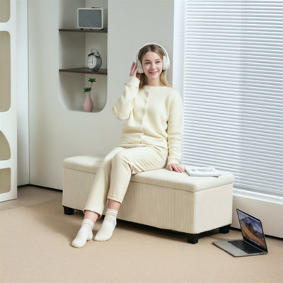 HOMCOM Storage Ottoman with Lid, 112cm Bench Chest Box in Beige - Image 11