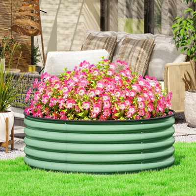 Outsunny Light/Green Galvanised Planter With Gloves, 120 X 120 X, 43Cm