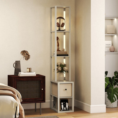 Homcom (Cream) Floor Lamp With Shelves, Led Standing Lamp With Fabric Drawer - Image 10