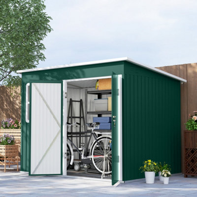 Outsunny 8.5 X 6Ft Galvanised Steel Garden Shed With Foundation Kit, Green