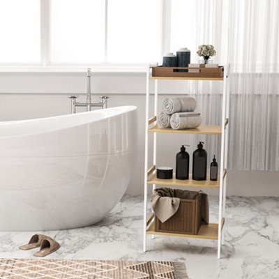 B&Q -  4-Tier Bamboo Bathroom Shelf With Adjustable RackNaturalWhite
