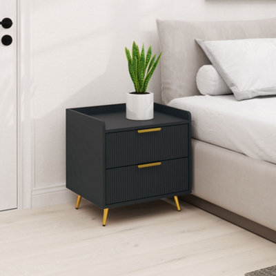 B&Q -  Bedside Table With 2 Drawers For BedroomLiving RoomBlack