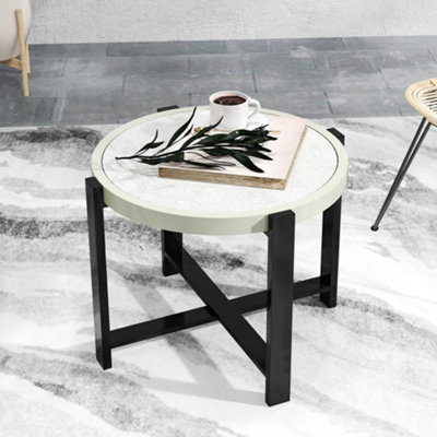 Outsunny Round Small Garden Table With Faux Marble Glass TopLight Grey from B&Q
