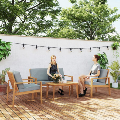 B&Q -  4 Pieces Wooden Garden Furniture Set With CushionsTeak