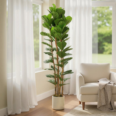 Homcom Artificial Fiddle Leaf Fig Tree With Solid Wood Trunks 180Cm
