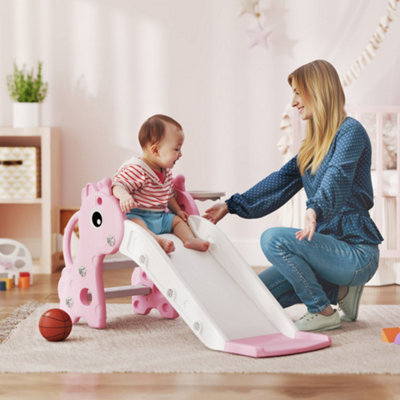 AIYAPLAY Giraffe 3-in-1 Kids Slide with Basketball Hoop - Pink - 30kg - Image 5