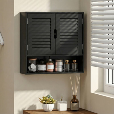 Homcom Black Bathroom Cabinet, Wall Mounted Cabinet With Adjustable Shelves,