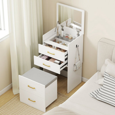 B&Q -  Two-Piece Dressing Table Vanity Desk With Mirror And Cushioned Stool