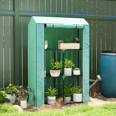 Outsunny 3 Tier Mini Greenhouse With Pe CoverRoll-Up DoorGreen from B&Q