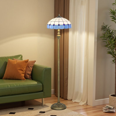 Homcom Blue Floor Lamp With Handcrafted Stained Glass Shade, Vintage Standing Lamp,