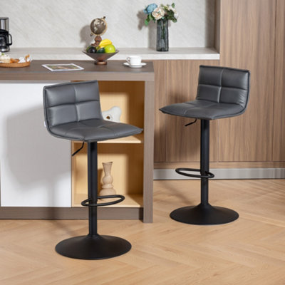 Rackhams Black/Dark/Grey Bar Stools Set Of 2 Swivel Height Adjustable Barstools - Image 8