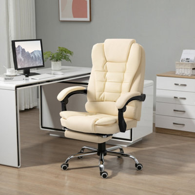 Homcom Cream Executive Office Chair, Recliner Computer Chair With Footrest,