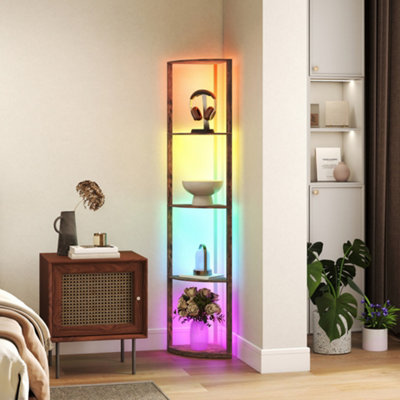 B&Q -  Rgb Led Modern Floor Lamp With Shelves And Remote Control For Home