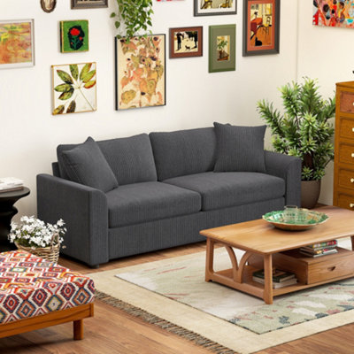 HOMCOM Upholstered Jumbo Cord Sofa Couch - 212cm - Grey - Spring Cushion - Image 9