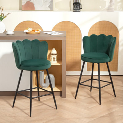 B&Q -  Set Of 2 Barstools With Petal Backrest For Kitchen Island Dark Green