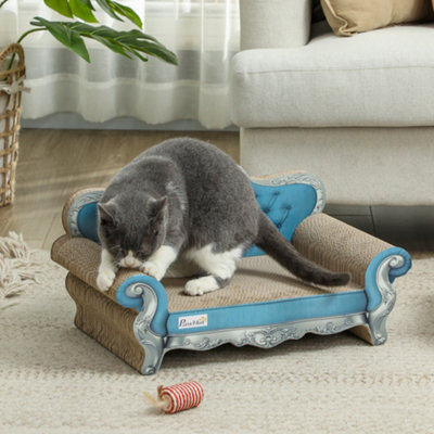 PAWHUT 2 in 1 Cardboard Cat Scratching Board with Catnip for Indoor Cats in Blue - Image 6