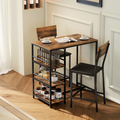 Homcom Industrial Bar Table Set With Storage And Padded SeatsRustic Brown from B&Q