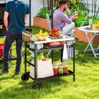 Outsunny Bbq Trolley With Stainless Steel TopMovable Barbecue Pizza Table from B&Q