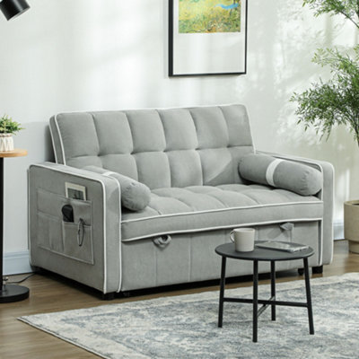 Homcom 2 Seater Pull Out Sofa Bed With Adjustable Backrest, Light/Grey