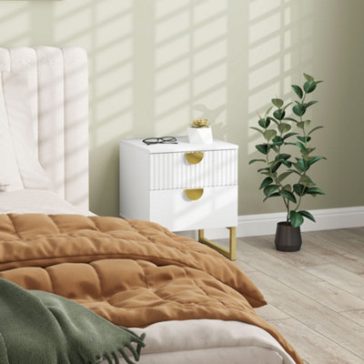 Homcom Bedside Table With 2 Drawers, Modern Side Table, White