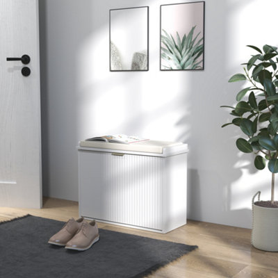 Homcom White Shoe Storage Bench With Cushion And Flip-Drawer 62X26x47.5cm