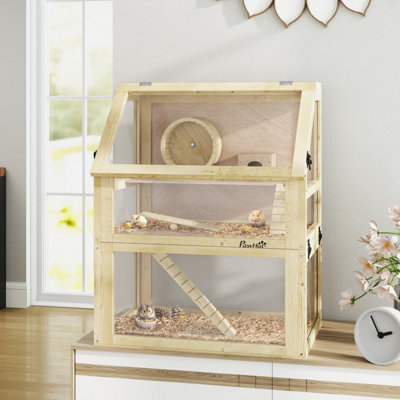 Pawhut Wooden Hamster Cage W/ Detachable BottomHutSeesawNatural from B&Q