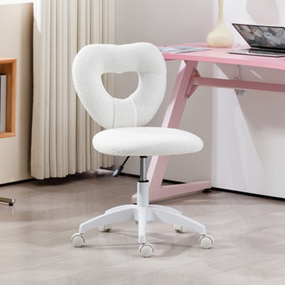 Homcom Armless Heart Desk Chair, Makeup Vanity Chair For Home, White