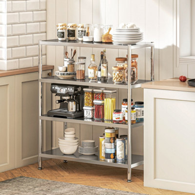 Homcom 4-Tier Stainless Steel Bakers Rack, Microwave Stand For Spaces Small