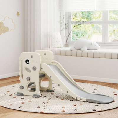 Aiyaplay Unisex Cream Foldable Kids Slide With Climber, Basketball Hoop, White - Image 5