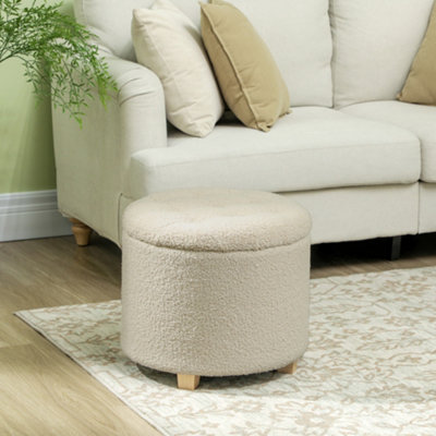 Homcom Cream 45Cm Round Ottoman With Storage, Lid, Cashmere Footstool - Image 8