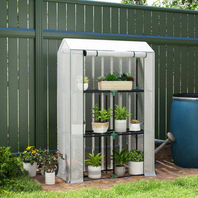 Outsunny 3 Tier Mini Greenhouse With Pe CoverRoll-Up DoorWhite from B&Q