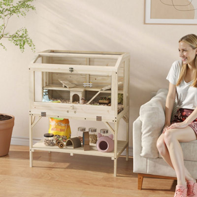 B&Q -  Wooden Hamster Cage2 Tier Hamster Habitat With Storage Shelf